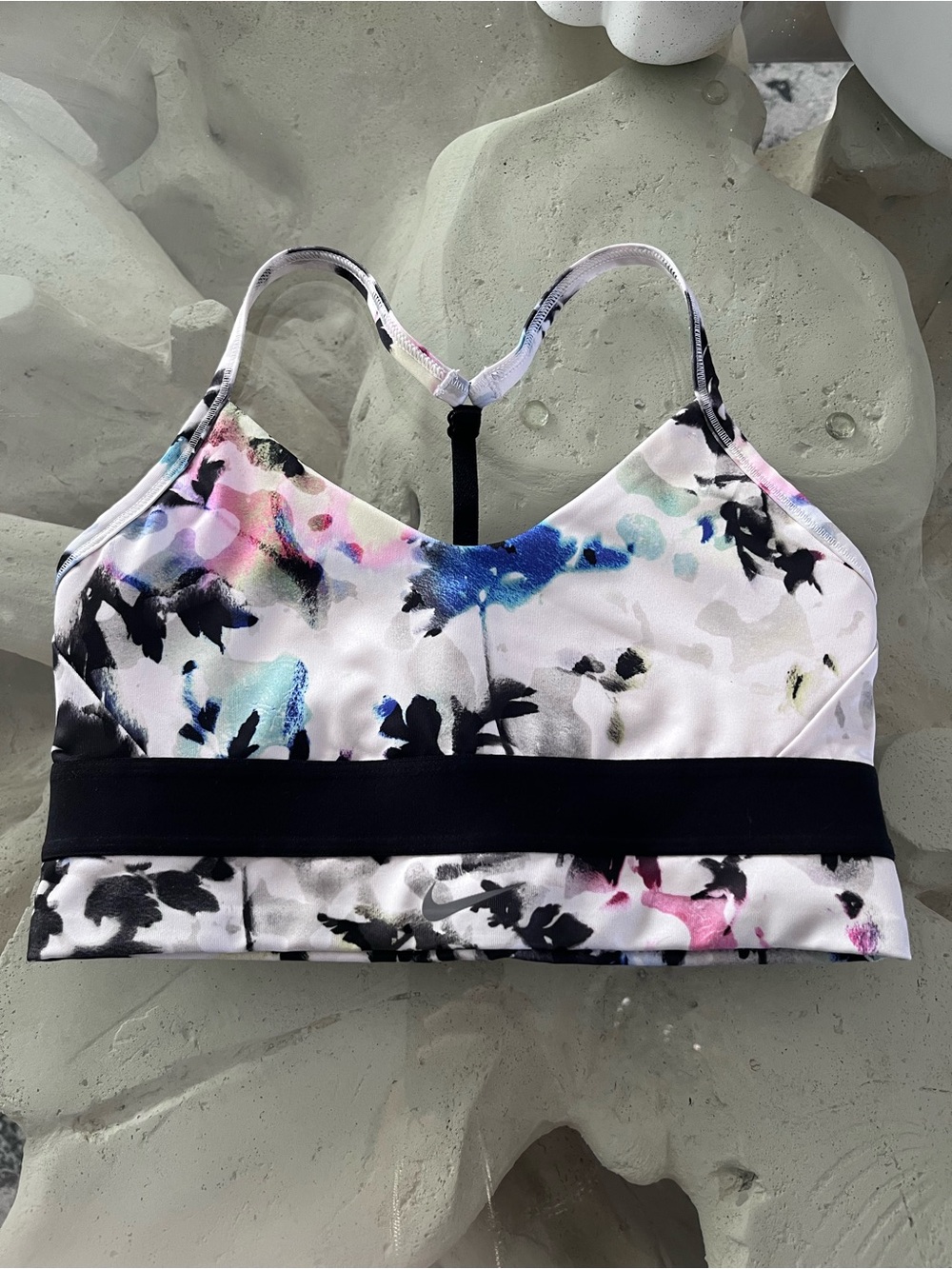 Floral Watercolor Racerback Sports Bra - White & Multicolor🖤NIKE SPORTS BRA S🖤